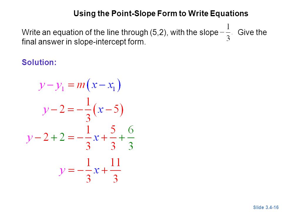 write an equation in point slope form of the line through points with slopes